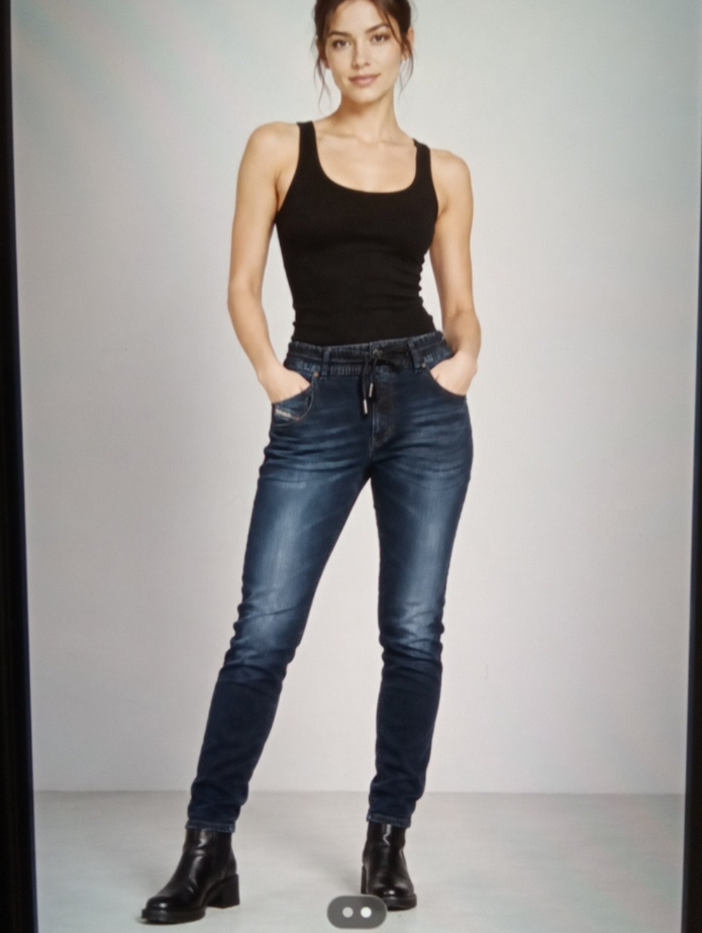 Diesel KraileybR-NE Womens Jogger Skinny Leather Trim Pull On Stretchy Size 29 - Picture 1 of 14